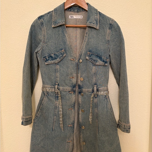 Zara Jackets & Blazers - Zara Blue Denim Belted Jacket